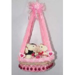 Beautiful Pink Hanging Basket with Couple Teddy Bear